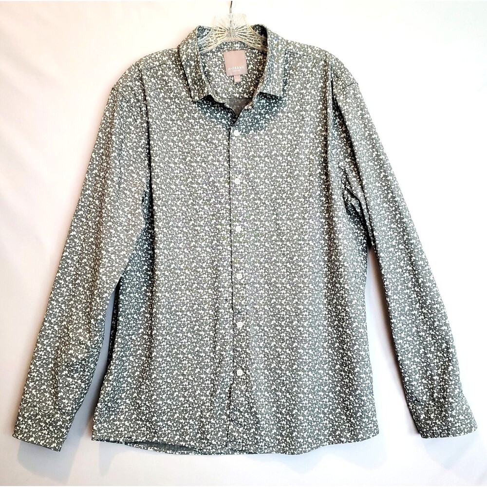 A-Frame Men's Shirt LG Modern Abstract Ditzy Floral Button-up Stretch Casual